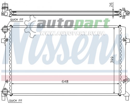 Радіатор охолодження (648x399x26мм) VW Caddy III 1.4 / 1.6 / 2.0 / 2.0SDI 2004-2015 NISSENS 65277A