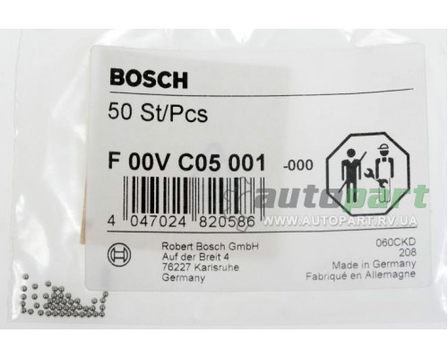 Шарик клапана форсунки (металевий, d = 1.34mm) BOSCH F00VC05001