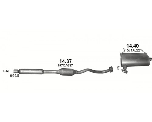 Резонатор (середній глушник) Mitsubishi Outlander 2.4 16V 4WD Polmostrow 14.37