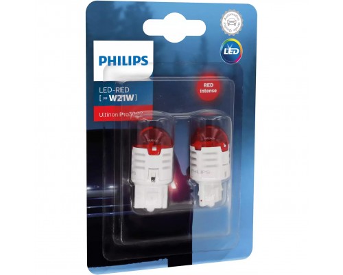 Лампа світлодіодна W21 LED red Ultinon Pro3000, 12V, 1,75W W3x16d компл. PHILIPS 11065U30RB2