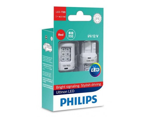 Лампа світлодіодна W21 / 5, 12V, 1,9W W3x16d LED Ultinon RED (2шт) PHILIPS 11066ULRX2